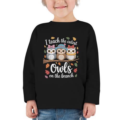 Teaching Owls On The Branch Back To School Graphic Toddler Long Sleeve Tee - Savourry