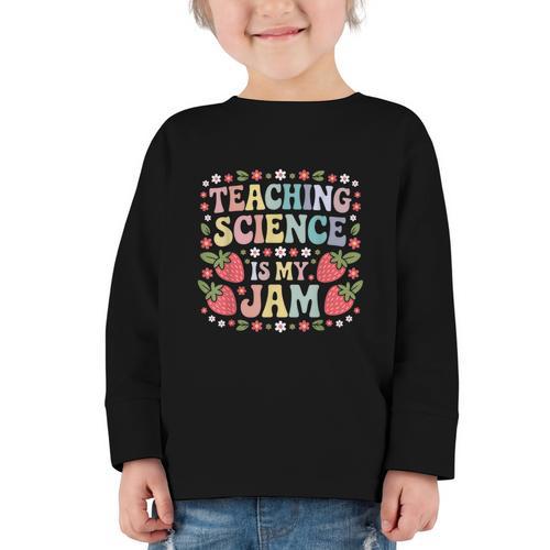 Teaching Science Is My Jam Retro Back To School Strawberry Graphic Toddler Long Sleeve Tee - Savourry