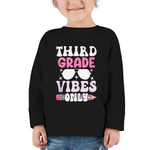 Third Grade 3rd Vibes Only Back To School Student Girl Graphic Toddler Long Sleeve Tee - Savourry