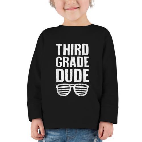 Third Grade Dude First Day Back To School Boys Kids Graphic Toddler Long Sleeve Tee - Savourry