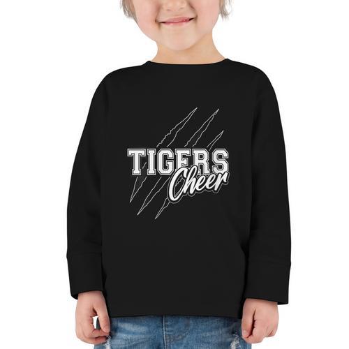 Tigers Cheer Back To School Cheerleading Team Spirit Graphic Toddler Long Sleeve Tee - Savourry