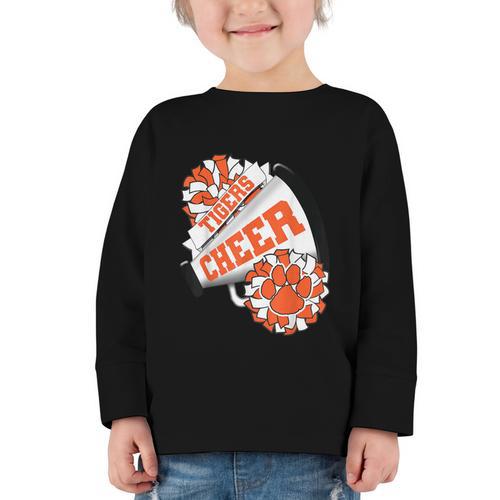 Tigers Cheerleading Back To School Cheer Team Spirit Orange Graphic Toddler Long Sleeve Tee - Savourry