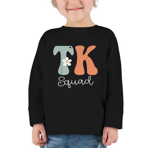 TK Squad Groovy Women Appreciation Day Hello Back To School Graphic Toddler Long Sleeve Tee - Savourry