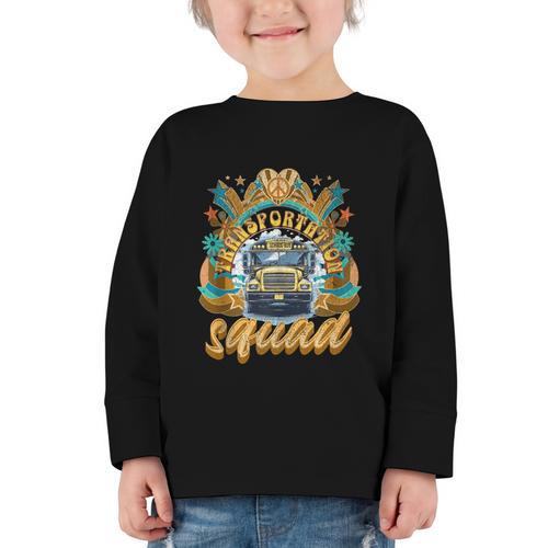 Transportation Squad Retro Bus Aide Back To School Matching Graphic Toddler Long Sleeve Tee - Savourry