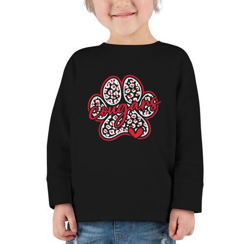 Vintage Cougars School Sports Team Spirit Back To School Graphic Toddler Long Sleeve Tee - Savourry