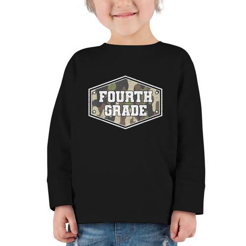 Vintage Fourth Grade Old Camo Back To School Boys 4th Grade Graphic Toddler Long Sleeve Tee - Savourry