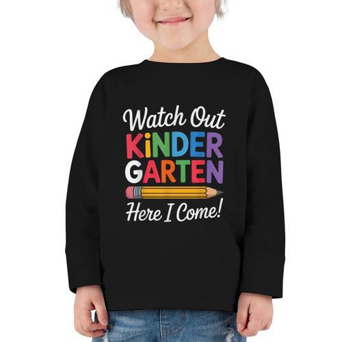Watch Out Kindergarten Here I Come Back To School Kids Graphic Toddler Long Sleeve Tee - Savourry