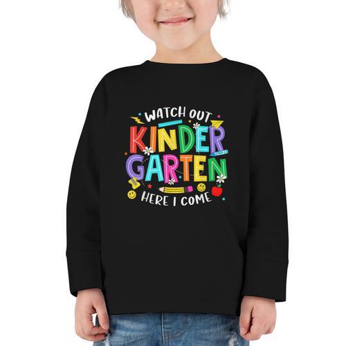 Watch Out Kindergarten Here I Come Kinder Back To School Kid Graphic Toddler Long Sleeve Tee - Savourry