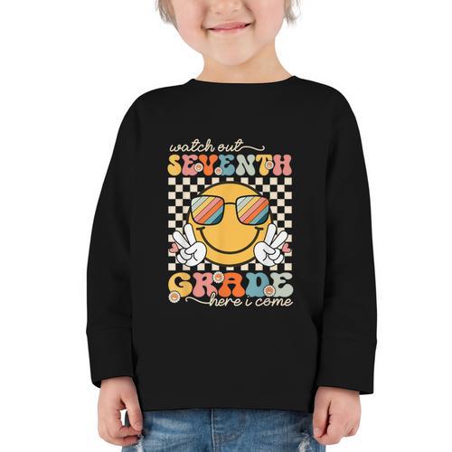 Watch Out Seventh Grade Here I Come Back To School 7th Grade Graphic Toddler Long Sleeve Tee - Savourry