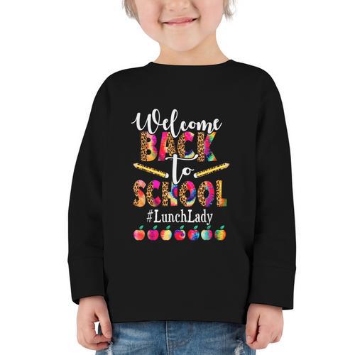 Welcome Back To School Lunch Lady Leopard On First Day Of School Graphic Toddler Long Sleeve Tee - Savourry