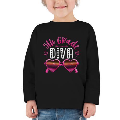 Women's 5th Grade Diva Back To School Fifth Grade For Girls Graphic Toddler Long Sleeve Tee - Savourry