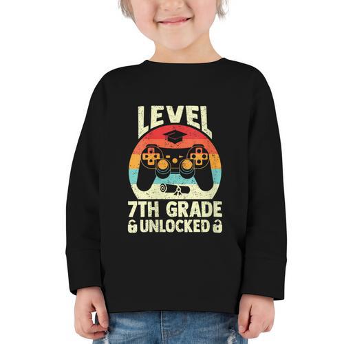 Women's Level 7th Grade Unlocked Back To School 7th Grade Boys Graphic Toddler Long Sleeve Tee - Savourry