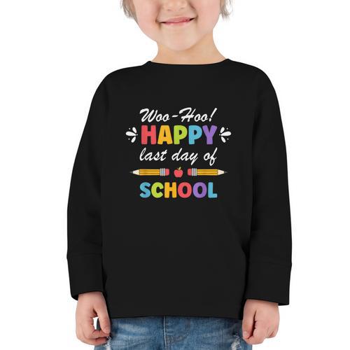 Woo-Hoo Happy Last Day Of School Fun Back To School Graphic Toddler Long Sleeve Tee - Savourry