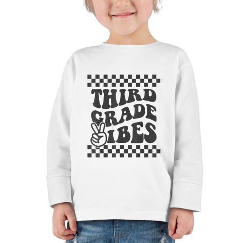 1st Day Of 3rd Grade Vibes Retro Girls Back To School Boys Graphic Toddler Long Sleeve Tee - Savourry