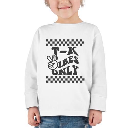 1st Day Of TK Vibes Only Retro Girls Back To School T K Boys Graphic Toddler Long Sleeve Tee - Savourry