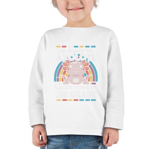 2nd Grade Axolotl Questions Back To School Graphic Toddler Long Sleeve Tee - Savourry