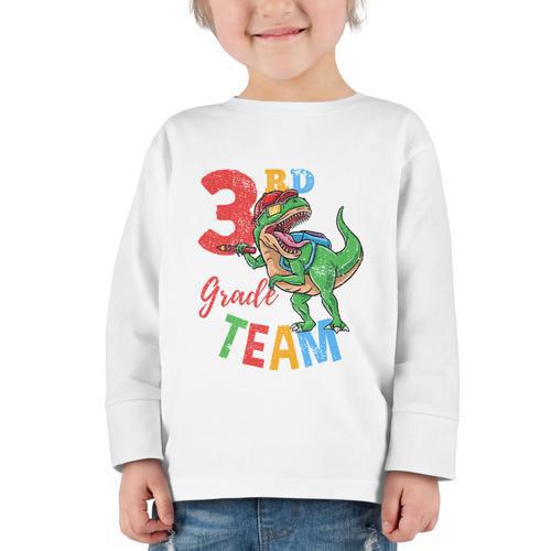 3rd Grade Team T-Rex Dinosaur Back To School Boys Vintage Comfort Colors Crop Top Graphic Toddler Long Sleeve Tee - Savourry