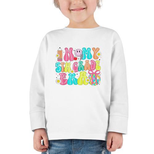 In My 5th Grade Era Coquette Bow Back To School Fifth Grade Graphic Toddler Long Sleeve Tee - Savourry