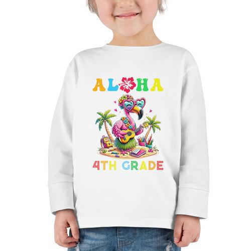 Aloha Fourth Grade Flamingo Hawaii Back To School Kids Girl Premium Tri-Blend Graphic Toddler Long Sleeve Tee - Savourry
