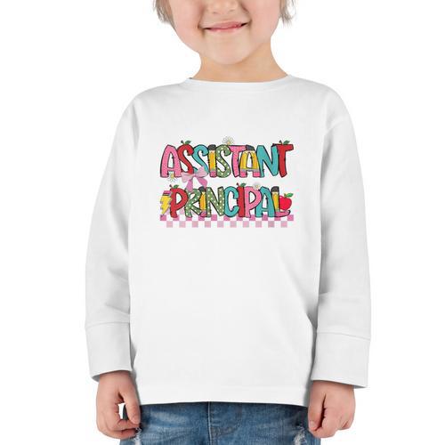 Assistant Principal Coquette Bow Pencil Cute Back To School Graphic Toddler Long Sleeve Tee - Savourry