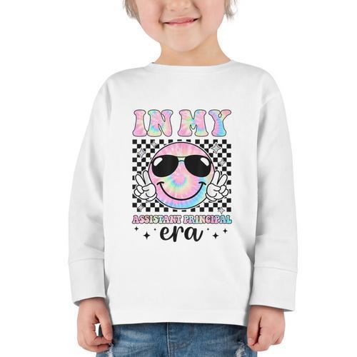 In My Assistant Principal Era Groovy Tie Dye Back To School Graphic Toddler Long Sleeve Tee - Savourry