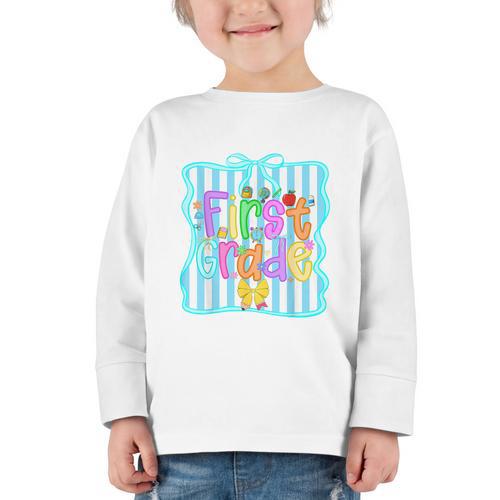 Back To School First Grade For Teen Girls Bow 1st Grade Kids Graphic Toddler Long Sleeve Tee - Savourry