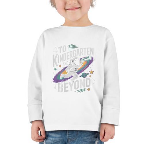 Back To School To Kindergarten And Beyond Astronaut In Space Premium Tri-Blend Graphic Toddler Long Sleeve Tee - Savourry
