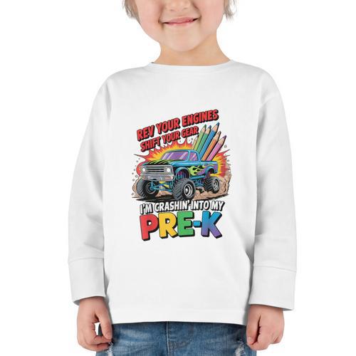 Back To School Pre-K Preschool Monster Truck First Day Boys Graphic Toddler Long Sleeve Tee - Savourry