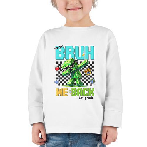 Bruh We Back 1st Grade Back To School Gamer Dabbing Boy Kids Graphic Toddler Long Sleeve Tee - Savourry