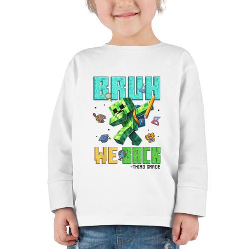 Bruh We Back 3rd Grade Back To School Gamer Dabbing Boy Kids Graphic Toddler Long Sleeve Tee - Savourry