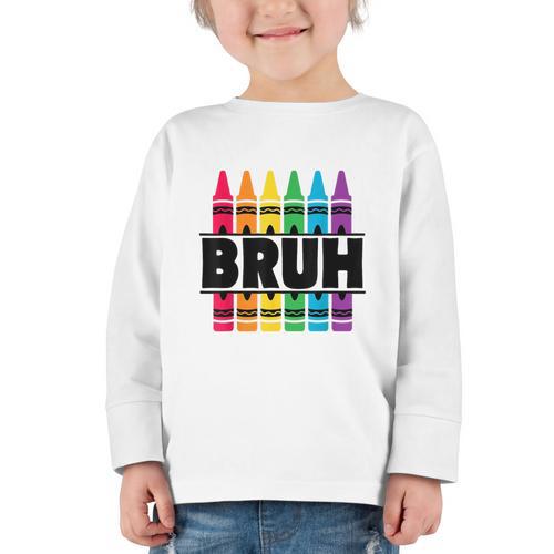 BRUH Back To School Colorful Crayons First Day Of School Graphic Toddler Long Sleeve Tee - Savourry