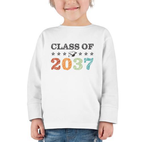 Class Of 2037 Grow With Me Back To School Graduation Graphic Toddler Long Sleeve Tee - Savourry