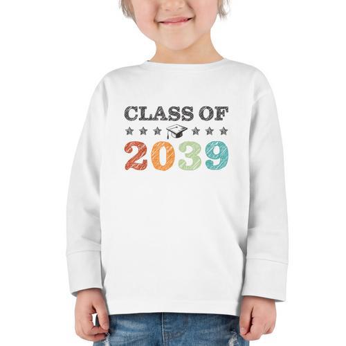 Class Of 2039 Grow With Me Back To School Graduation Graphic Toddler Long Sleeve Tee - Savourry