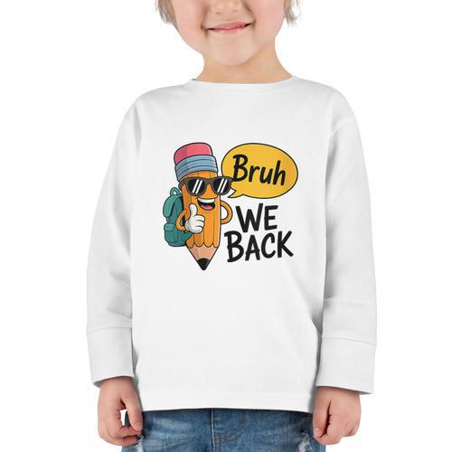 Cool Cartoon Pencil Saying Bruh Back To School Graphic Toddler Long Sleeve Tee - Savourry