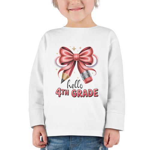 Coquette 4th Grade First Day Of Back To School Girls Outfits Graphic Toddler Long Sleeve Tee - Savourry
