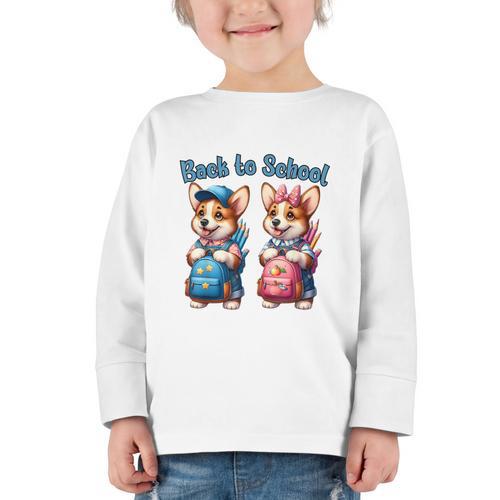 Corgi Dog Student To School Happy Back To School Graphic Toddler Long Sleeve Tee - Savourry