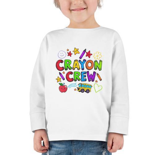 Crayon Crew Cute Back To School Graphic Toddler Long Sleeve Tee - Savourry