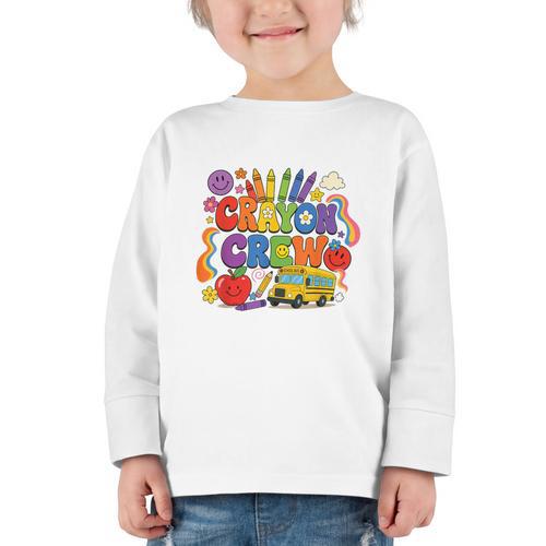 Crayon Crew Cute Back To School Vibes Student Graphic Toddler Long Sleeve Tee - Savourry
