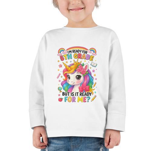 Crush Fifth Grade Girls Back To School Unicorn First Day Graphic Toddler Long Sleeve Tee - Savourry
