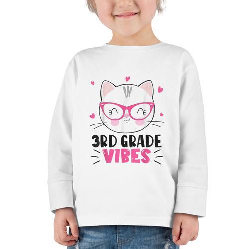 Cute 3rd Grade Vibes Cat Kitten Lover Back To School Girls Graphic Toddler Long Sleeve Tee - Savourry