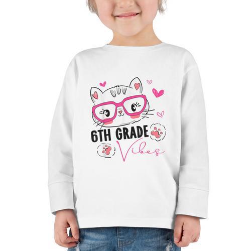 Cute 6th Grade Vibes Cat Kitten Lover Back To School Girls Graphic Toddler Long Sleeve Tee - Savourry