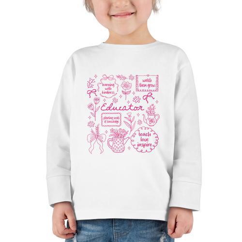 Educator Love Inspire Teach Pink Bow Back To School Graphic Toddler Long Sleeve Tee - Savourry
