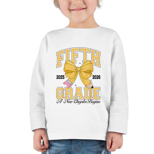 Fifth Grade Back To School First Day Pencil Bow 2025 Girls Graphic Toddler Long Sleeve Tee - Savourry