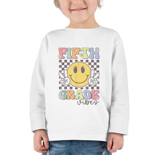Fifth Grade Vibes Smile Face 5th Grade Team Back To School Graphic Toddler Long Sleeve Tee - Savourry