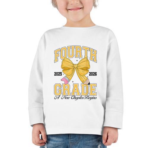 Fourth Grade Back To School First Day Pencil Bow 2025 Girls Graphic Toddler Long Sleeve Tee - Savourry