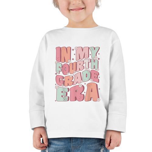 In My Fourth Grade Era Cute Groovy 4th Grade Back To School Graphic Toddler Long Sleeve Tee - Savourry