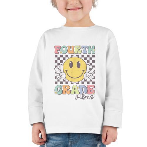 Fourth Grade Vibes Smile Face 4th Grade Team Back To School Graphic Toddler Long Sleeve Tee - Savourry