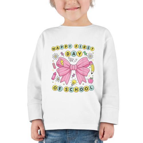 Friendship Bracelet Coquette Bow Back To School Girl Kids Graphic Toddler Long Sleeve Tee - Savourry