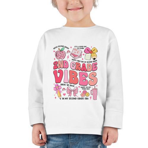 Girls 2nd Grade Vibes Coquette Pink Bow Back To School Graphic Toddler Long Sleeve Tee - Savourry