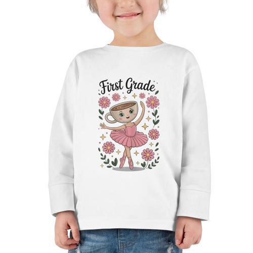 Girls Back To School Cappuccina Italian Brainrot First Grade Graphic Toddler Long Sleeve Tee - Savourry